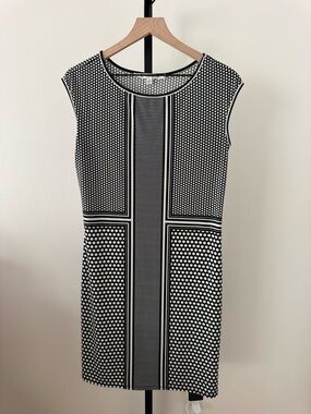 Max Studio Black and White Geometric Midi Sheath Dress